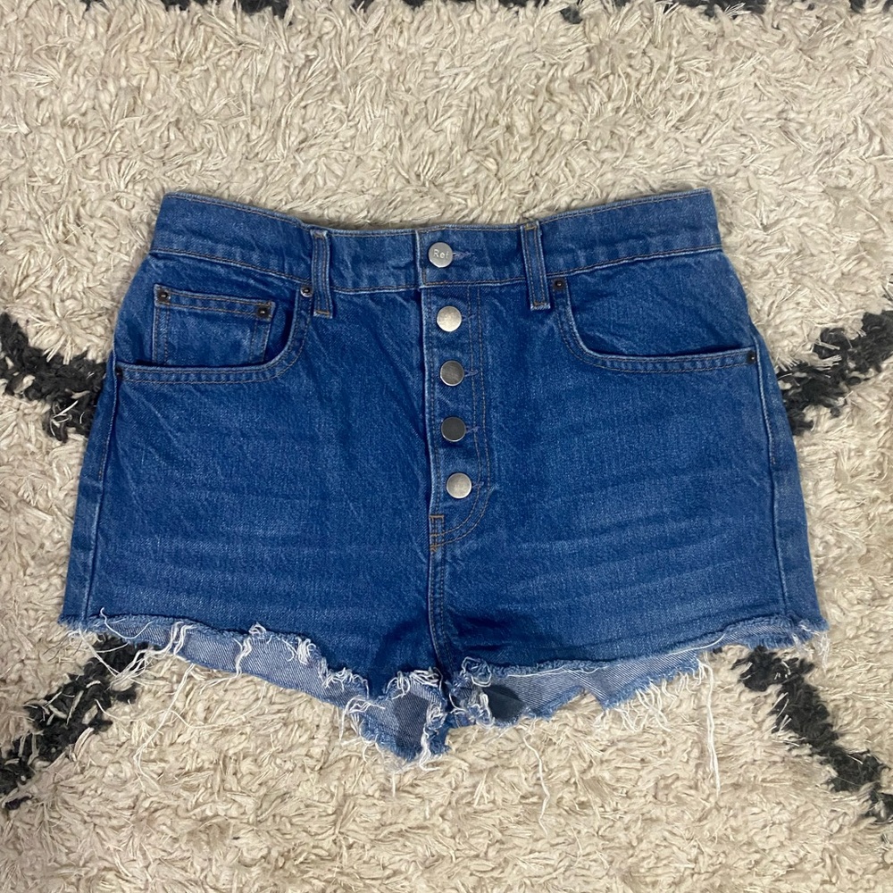 Reformation Cynthia Button Fly High Rise Straight Jean Shorts In Zenia Size 28
